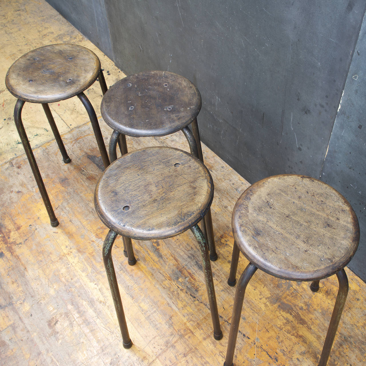 1950s French Industrial Painters High Stools In Distressed Condition In Hyattsville, MD