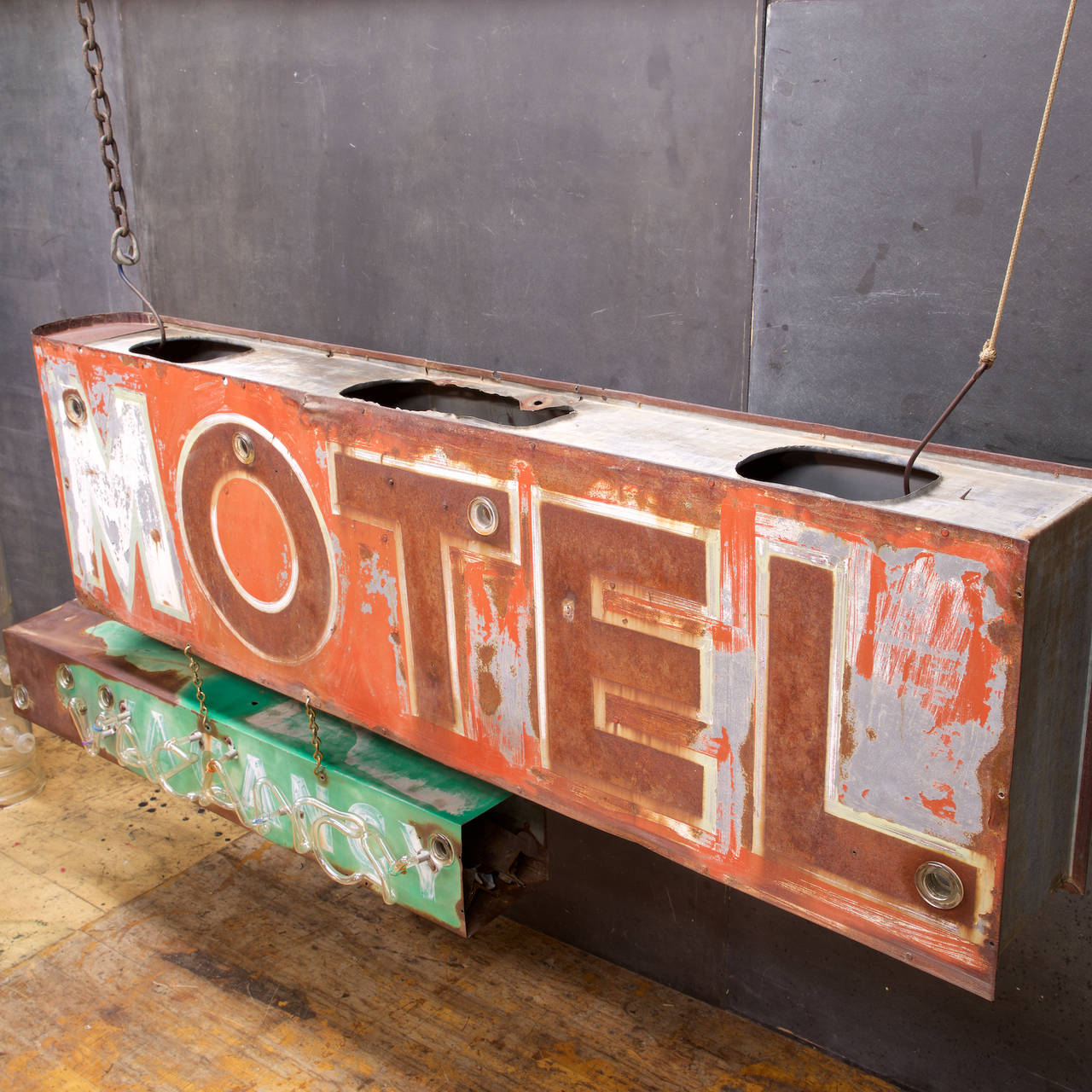 Industrial Monumental 1930s Hand-Painted Saltwash Motel and Vacancy Neon Sign