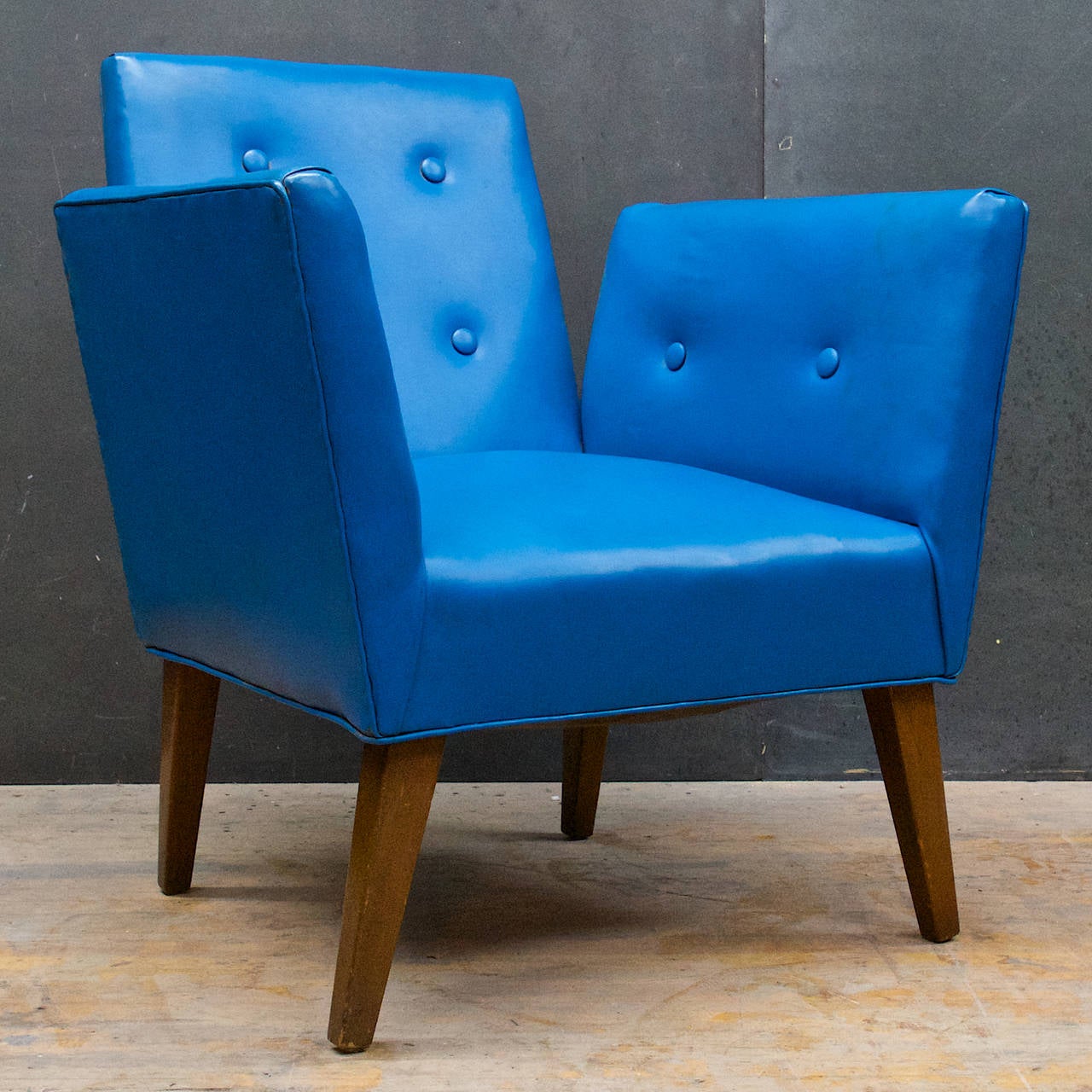 Mid-Century Modern Mid-Century Jens Risom (Attributed) Blue Naugahyde Walnut Club Chair