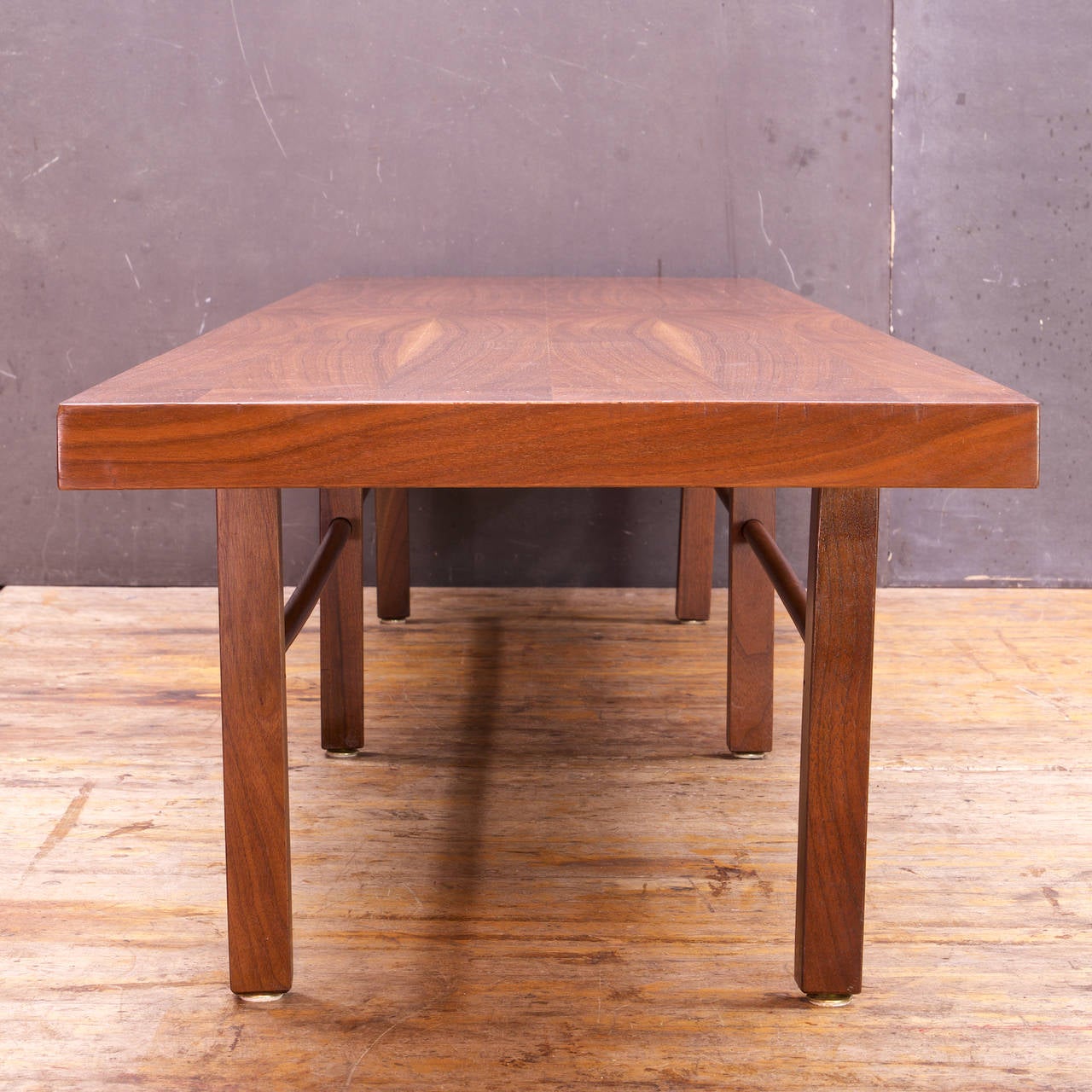 Veneer Low and Monumental Milo Baughman Walnut Coffee Table Bench