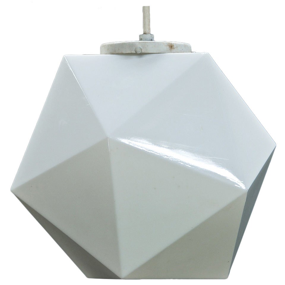Vintage George Nelson Faceted Milk Glass Geometric Pendant Globe Lamp Light