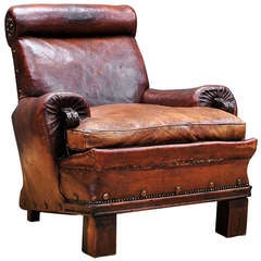 Antique Civil War Era 19th Century Leather Club Chair Armchair