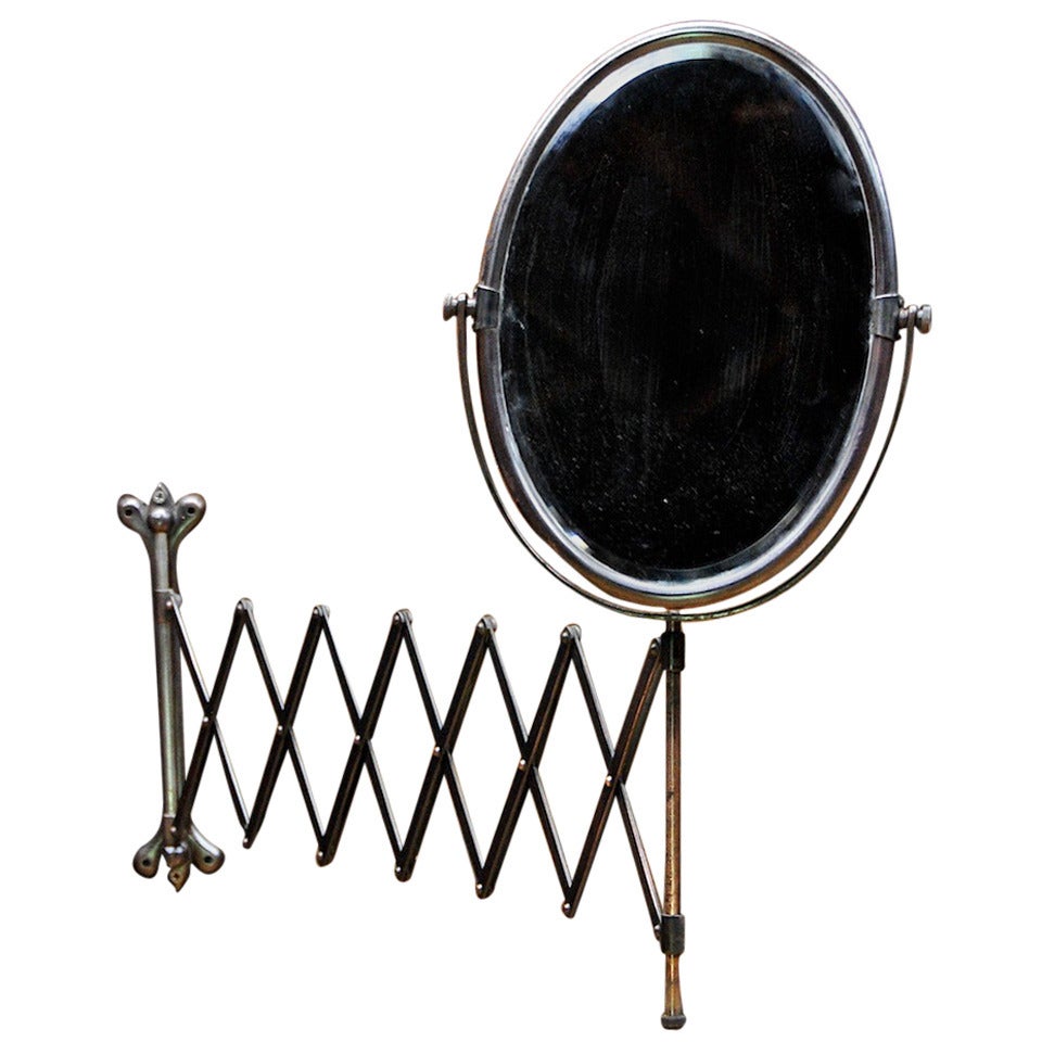 Victorian Industrial Age Oval Bronze Toned Scissor Accordion Wall Mount Mirror For Sale