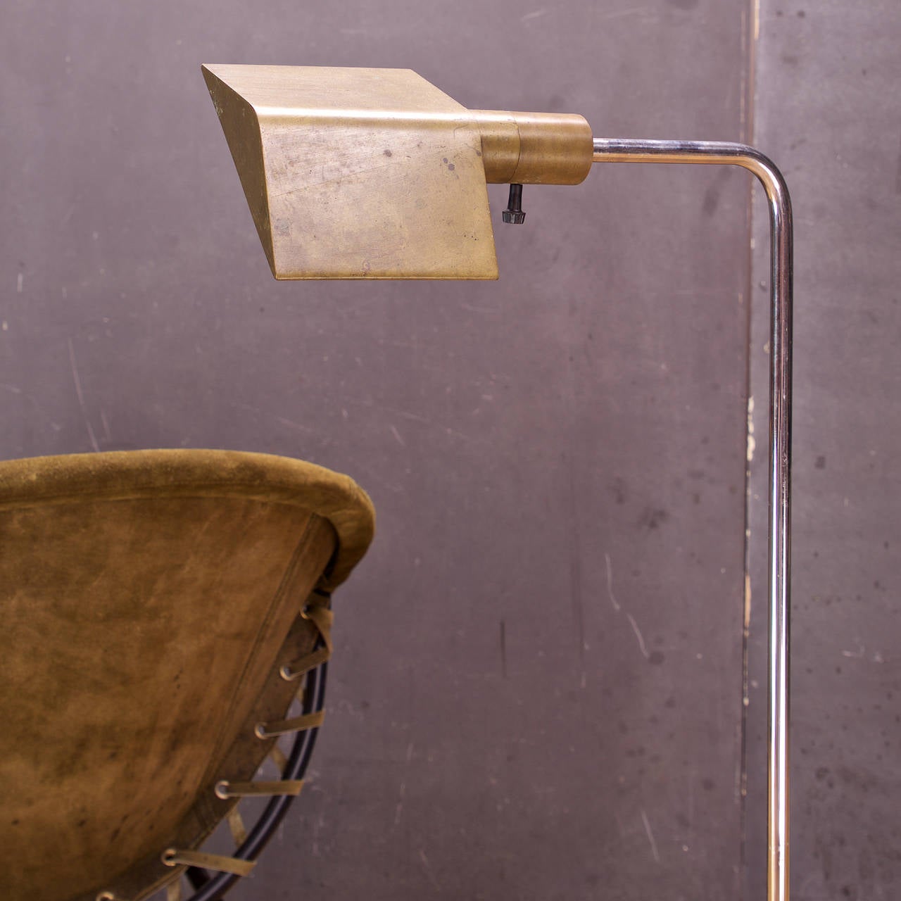 Machine-Made Cedric Hartman Patinated Brass Swivel S Floor Reading Lamp