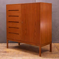 Rare Iversen Danish Teak Highboy Bachelors Skeleton Key Cabinet