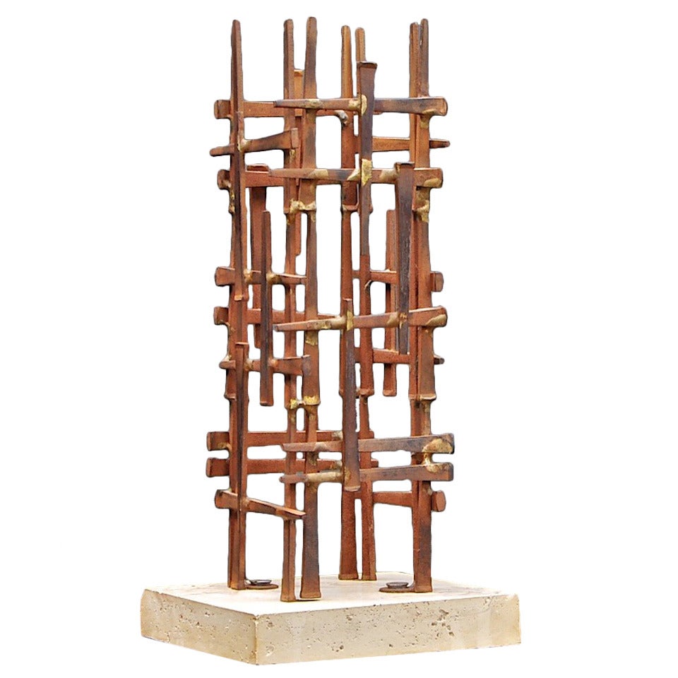 Mid-Century Skyscraper Iron Spike Masonry Nail Tower Sculpture For Sale
