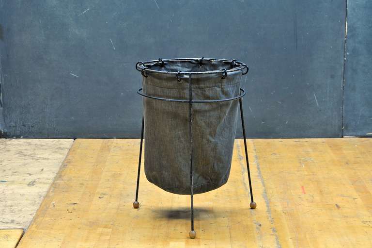 Machine-Made 1950s Mid-Century Atomic Era Post Office Wire Linen Trash Can Seymour Robins
