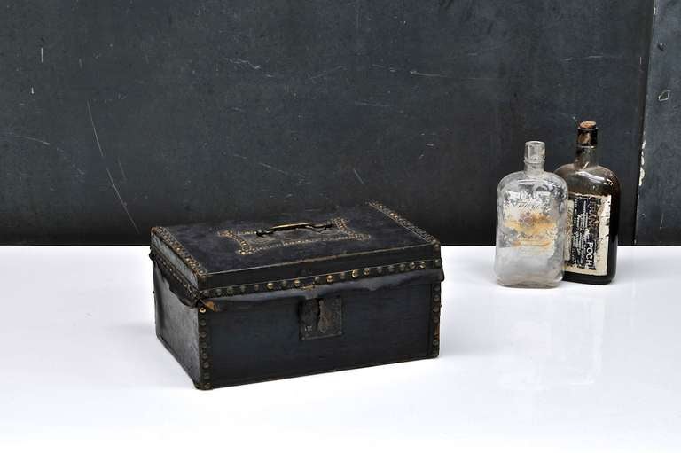 1810s Federal Period Leather Document Box by Robert Burr 1