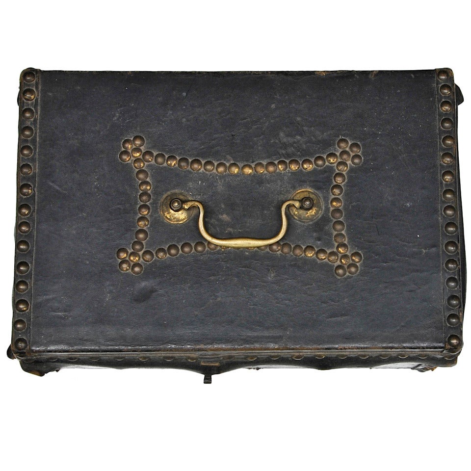1810s Federal Period Leather Document Box by Robert Burr