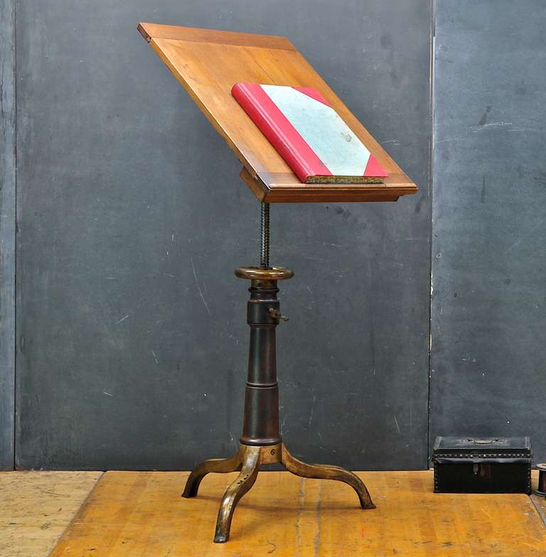 J.L. Ross Elevating Drafting Table, Artist Drawing Table, or Podium. Cast Iron, and Old Growth Hardwood. Top has Split just through the Center, but otherwise Fully Functional, and Sturdy. Makes a Good Podium, Standing Desk, Book Display, or Hostess