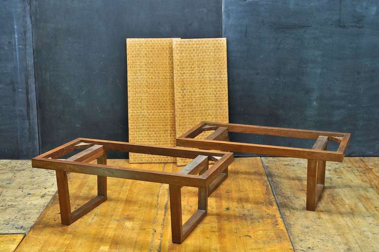 Mid-20th Century Mid-Century Craftsman Cane Woven Walnut Benches