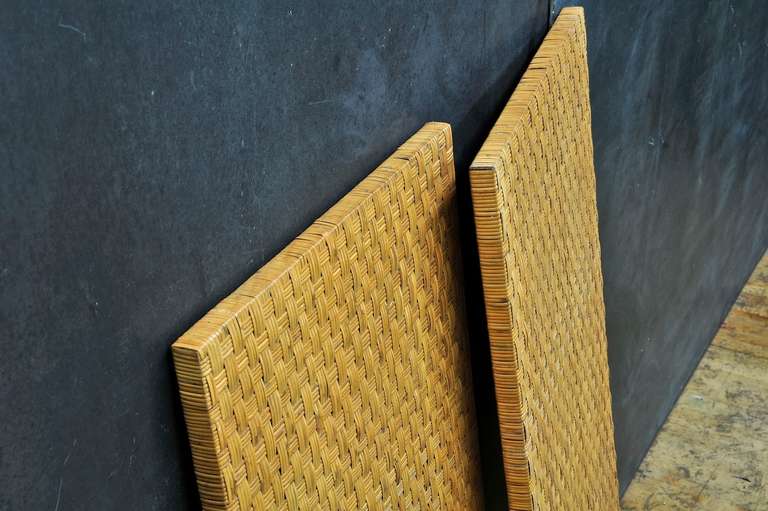 Mid-Century Craftsman Cane Woven Walnut Benches 2