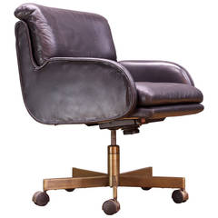 Vintage Sprunger Dunbar Black Leather and Bronze Office Chair