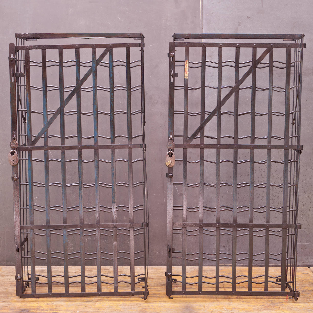 French Industrial Blue Rigidex 50 Bottle Wall-Mount Wine Cellar Safe