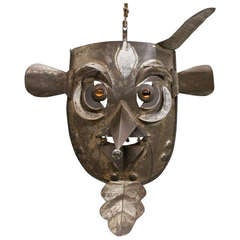 Vintage 1940's Mythical Mexican Folk Art Tin Chupacabra Wall Mask