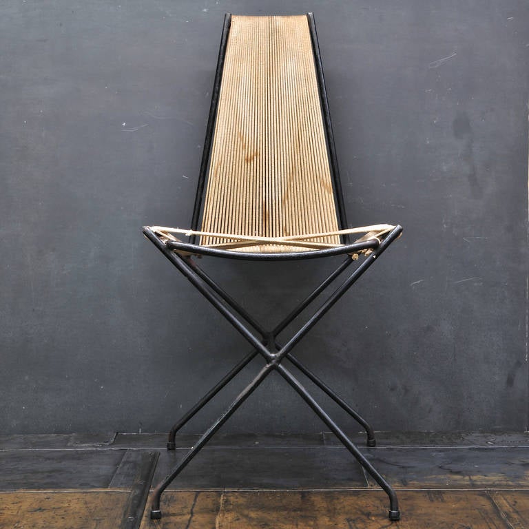 Mid-Century Modern Rare Low Production Iron Rod String Chair by Detroit Modernist Architect