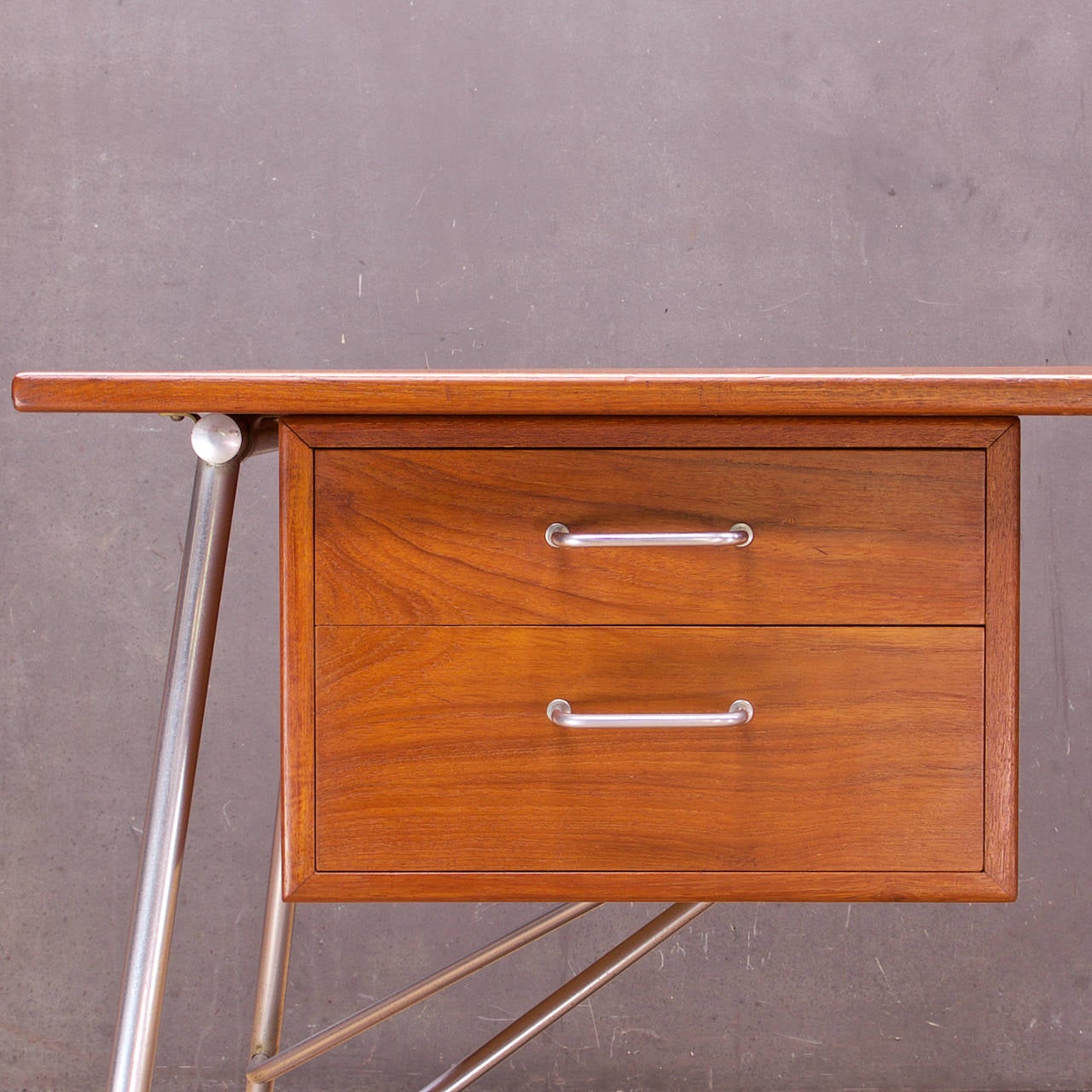 Rare Børge Mogensen Teak Steel Desk Vintage Midcentury Soborg Mobler Danish Mod In Distressed Condition In Hyattsville, MD
