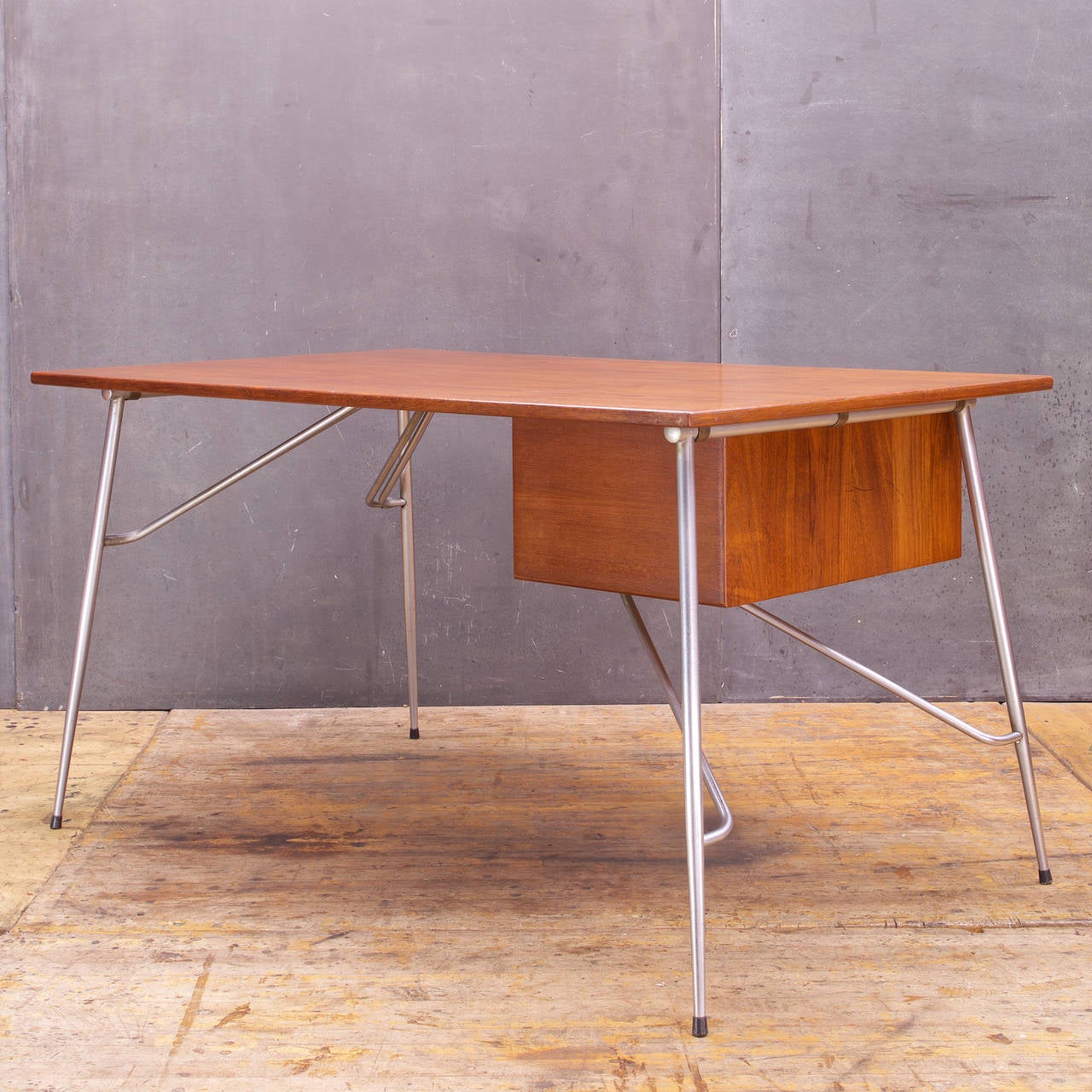 Scandinavian Modern Rare Børge Mogensen Teak Steel Desk Vintage Midcentury Soborg Mobler Danish Mod For Sale