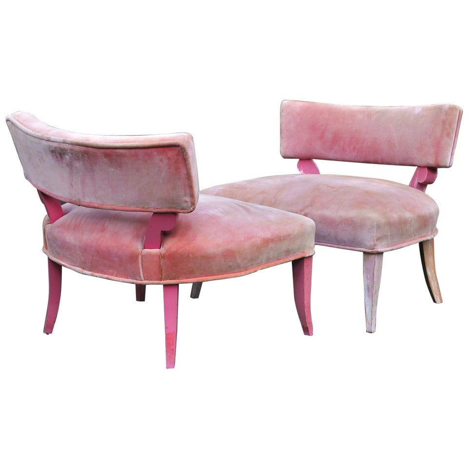 Pink Velveteen Lady Slipper Chairs William "Billy" Haines Style