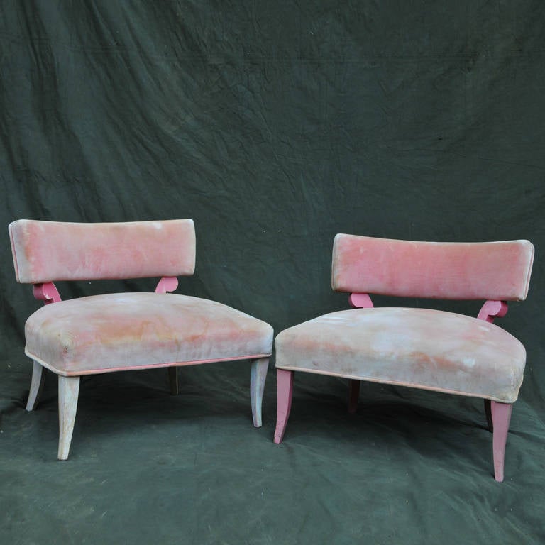 Hollywood Regency Pink Velveteen Lady Slipper Chairs William 