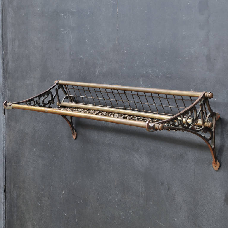 1950s Mid-Century Bus, Train, Trolley Cast Brass, Brass Rod, and Brass Wire Construction.  Bolts to Wall.  Luggage Baggage Shelf, Rack

W: 30.25 x D: 13 x H: 10 in.