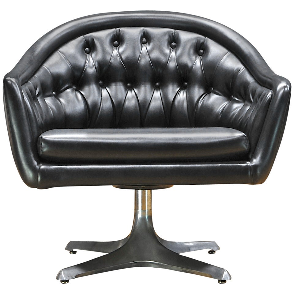 1960s Chromcraft Star Trek Sculpta Black Tufted Swivel Lounge Chair