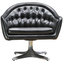 Retro 1960s Chromcraft Star Trek Sculpta Black Tufted Swivel Lounge Chair