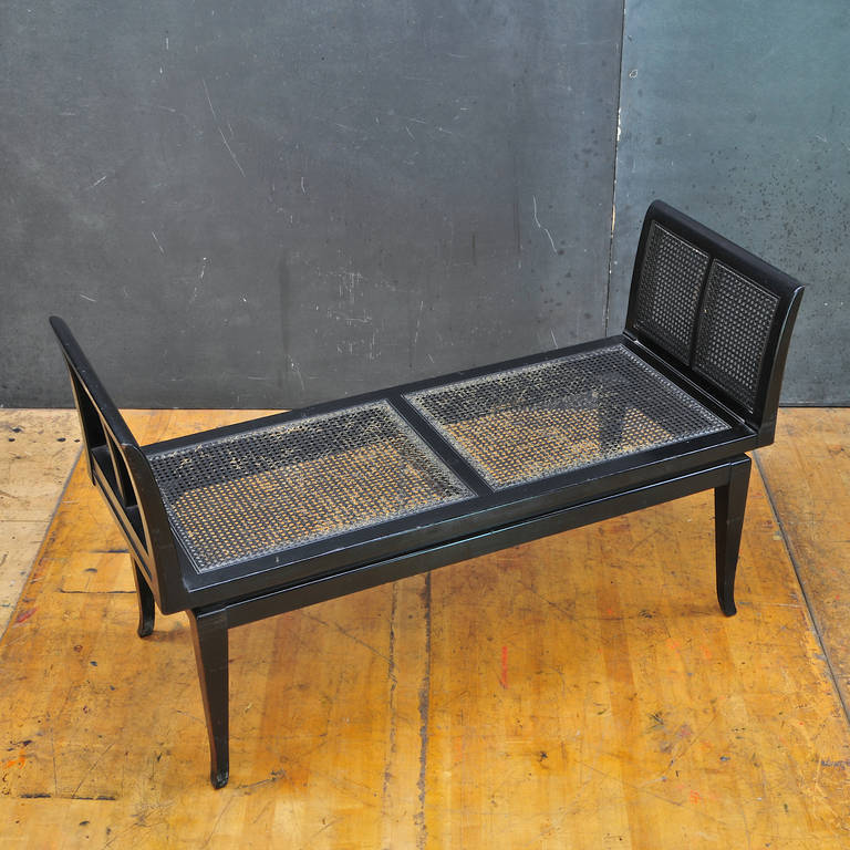 Mid-Century Modern 1960s Black Cane Bench Settee