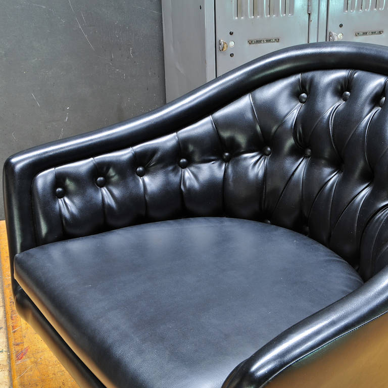 Mid-Century Modern 1960s Chromcraft Star Trek Sculpta Black Tufted Swivel Lounge Chair