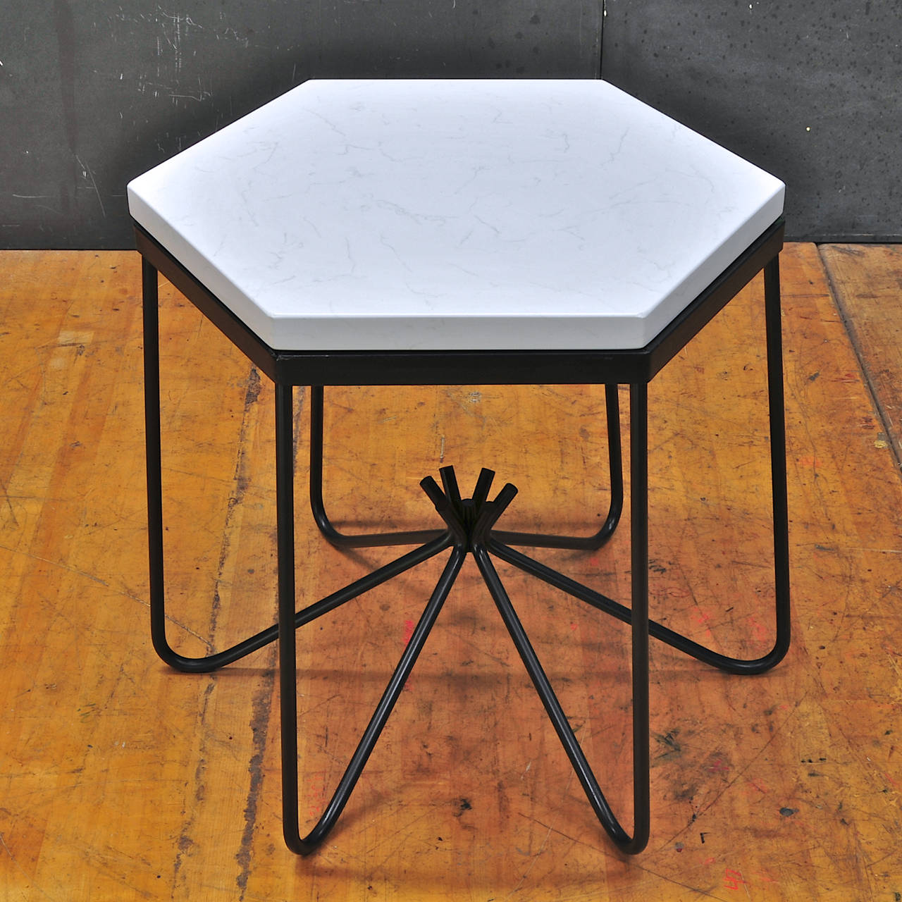 Late 20th Century One Jean Royere style Hirondelle Marble Hexagonal Side Table