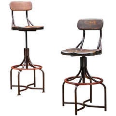 1930's Vintage Industrial Westinghouse Factory Bar Stool Chairs Pair