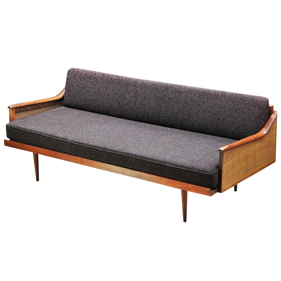 Vintage 1960's Mid-Century Craftsman Walnut & Cane Daybed
