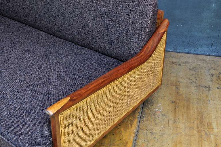 Américain Vintage 1960's Mid-Century Craftsman Walnut & Cane Daybed