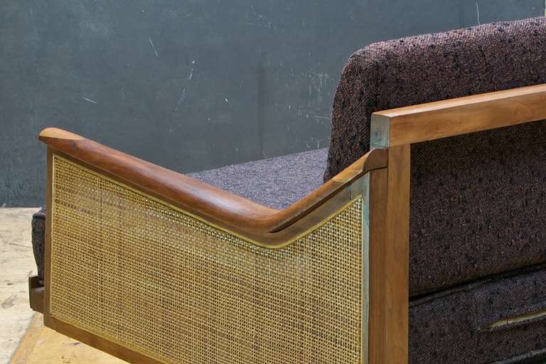 Milieu du XXe siècle Vintage 1960's Mid-Century Craftsman Walnut & Cane Daybed
