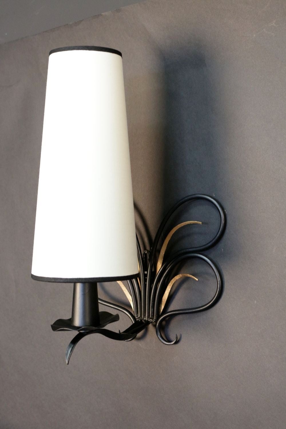 Wrought Iron Pair of 1950s 'Butterfly' Sconces by Maison Lunel