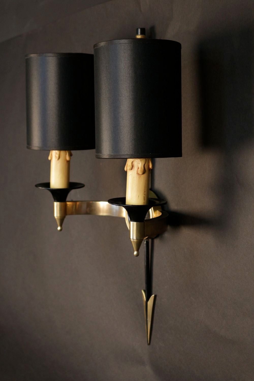 Brass Pair of 1950s 'Arrow' Neoclassical Sconces by Maison Arlus