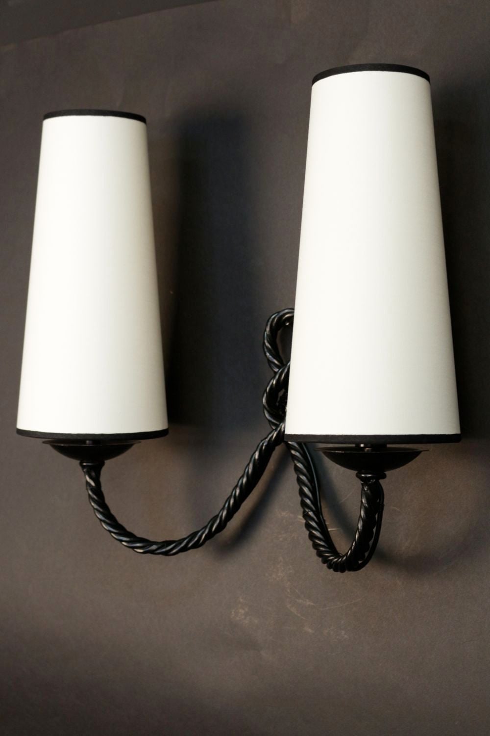 Mid-20th Century Large 1959s Pair of 'Rope Manner' Wrought Iron Sconces by Maison Lunel