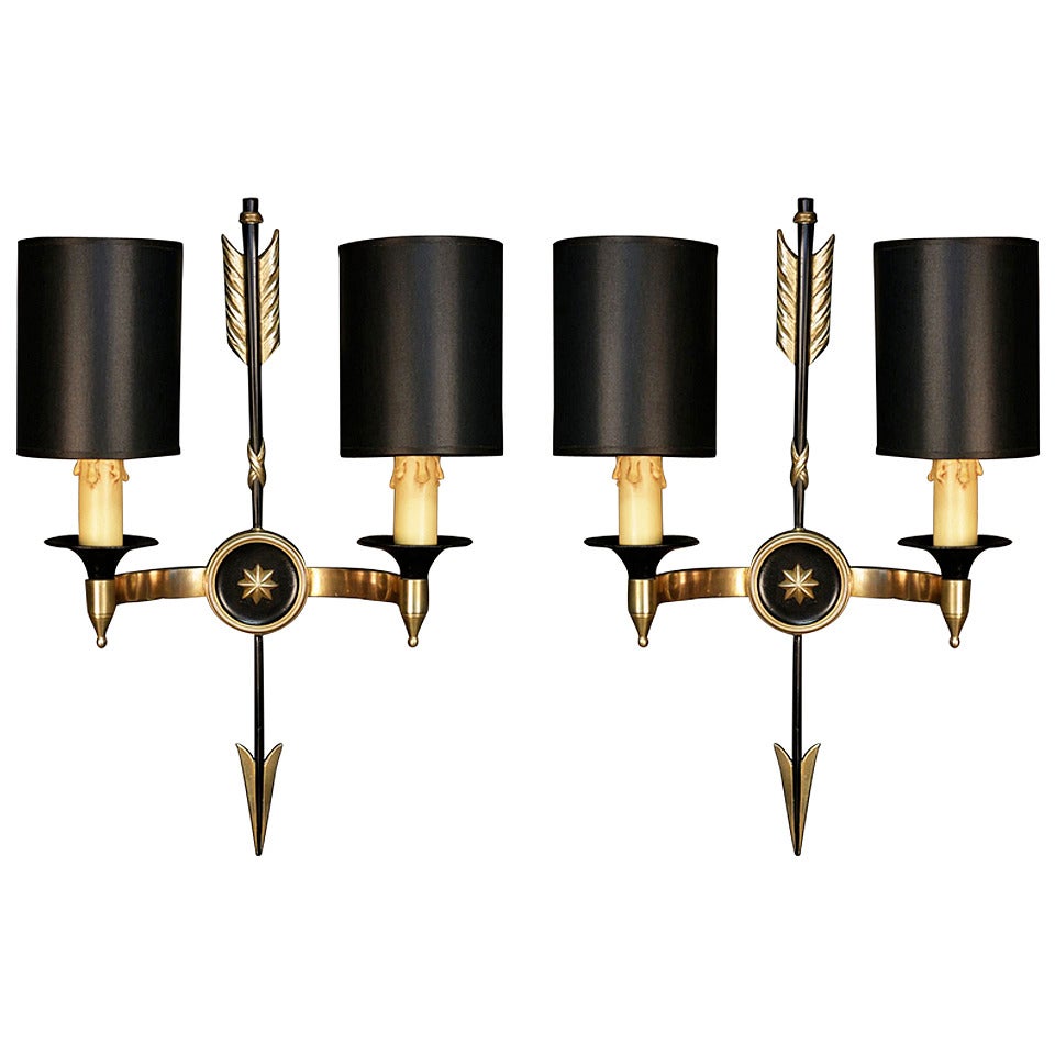 Pair of 1950s 'Arrow' Neoclassical Sconces by Maison Arlus
