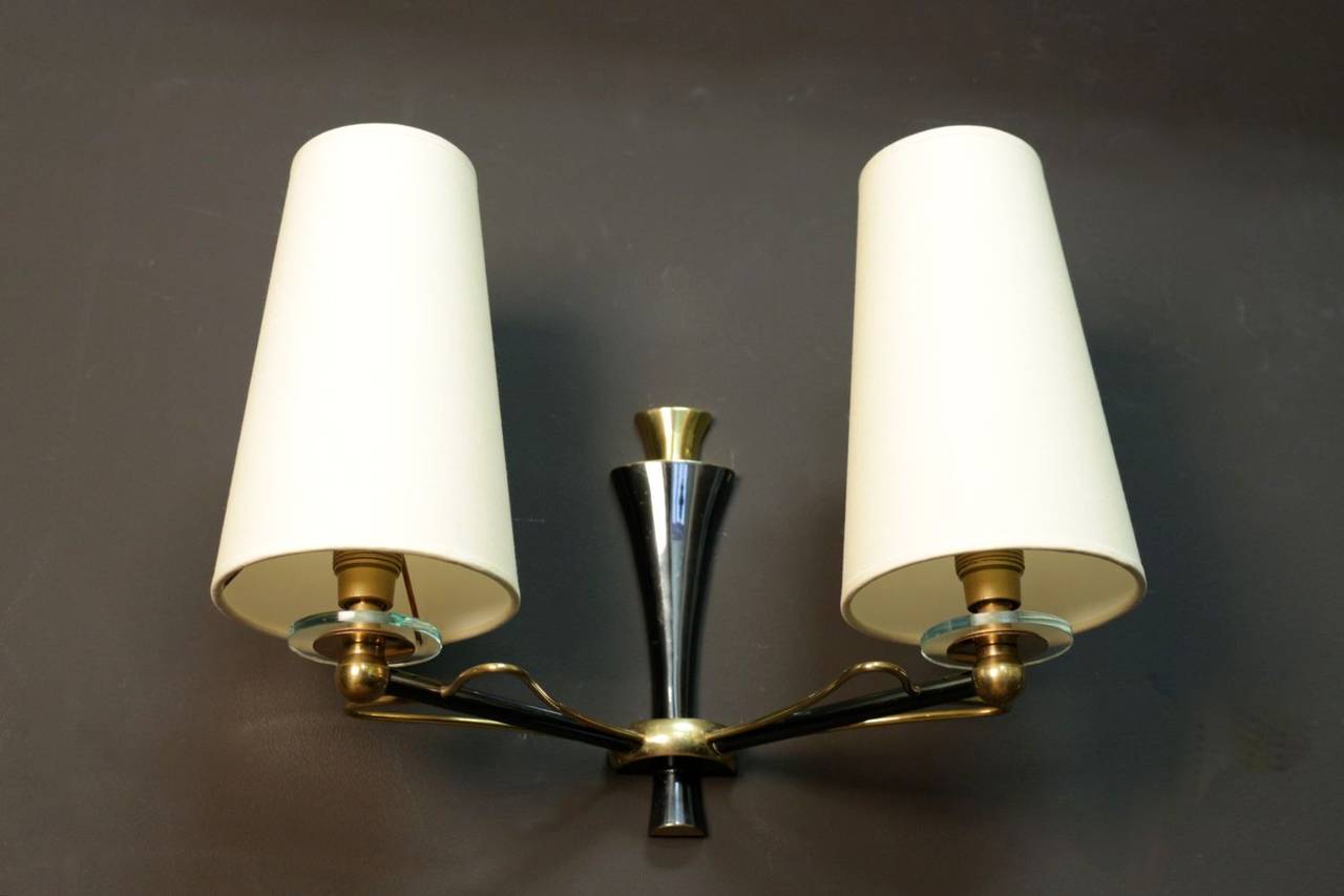 French Pair of 1950's 'Butterfly Wings' Sconces by Maison Lunel