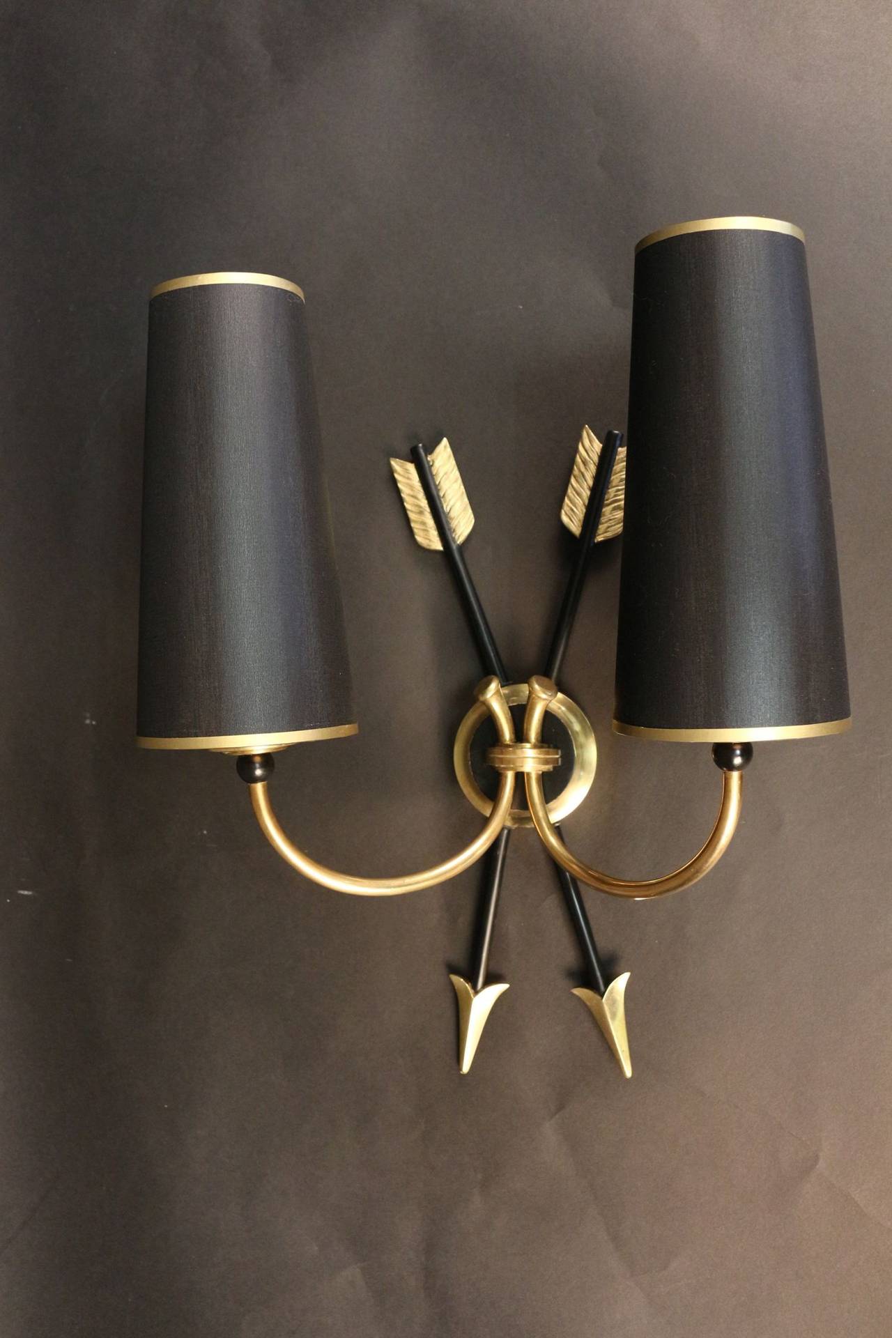 Pair of 1950s 'Arrow' Sconces by Maison Arlus 2