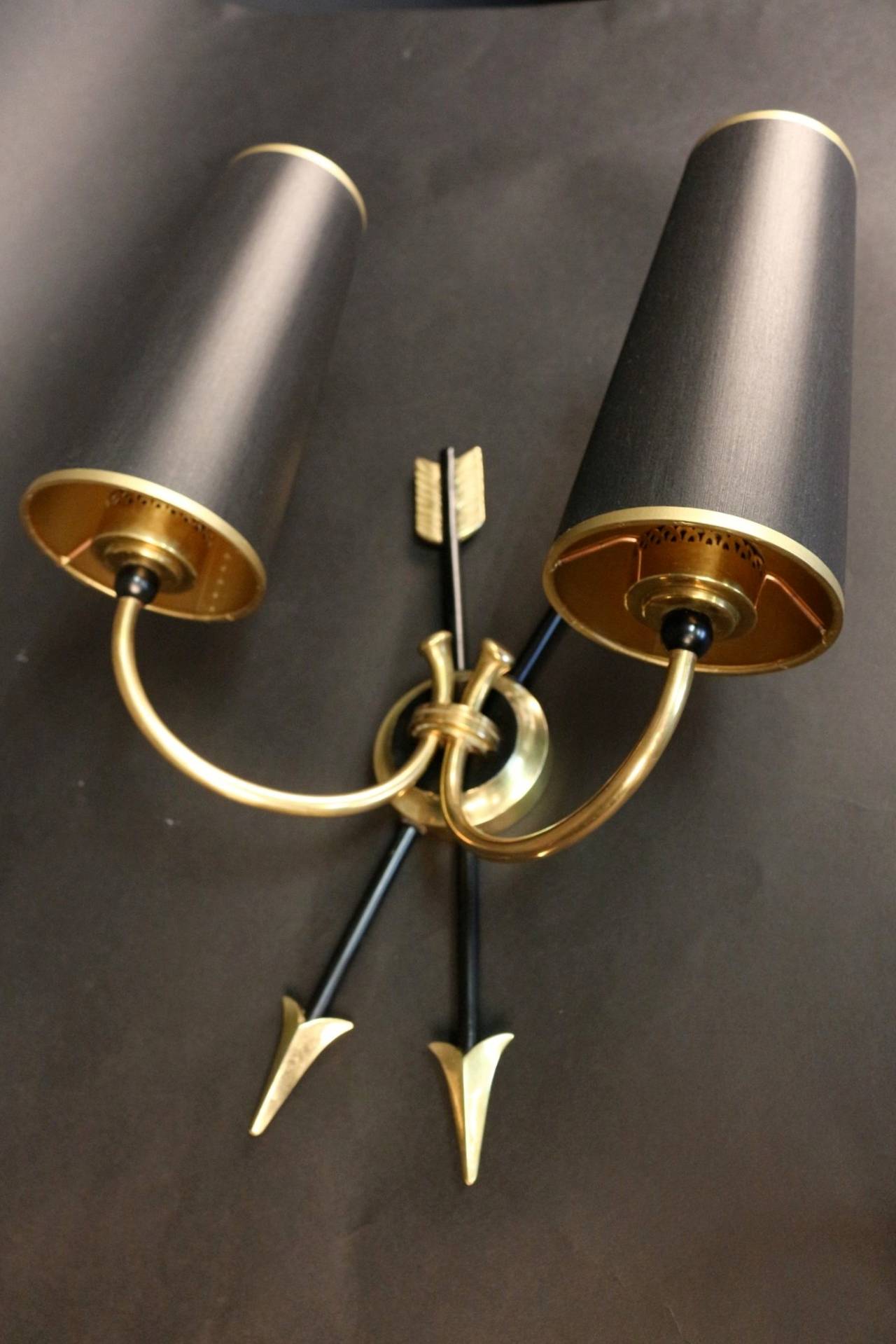 Mid-20th Century Pair of 1950s 'Arrow' Sconces by Maison Arlus