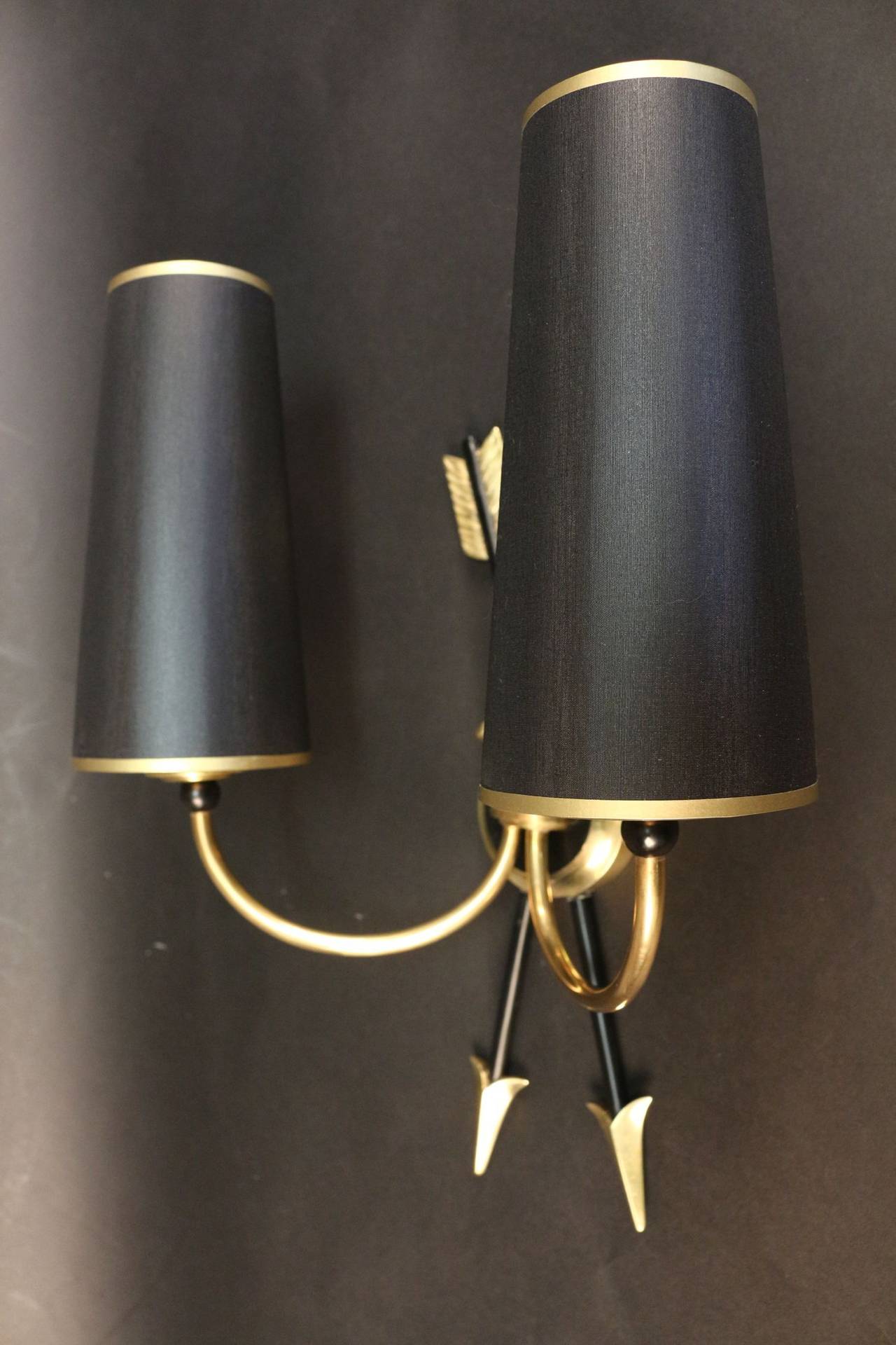 Pair of 1950s 'Arrow' Sconces by Maison Arlus In Good Condition In Saint-Ouen, FR