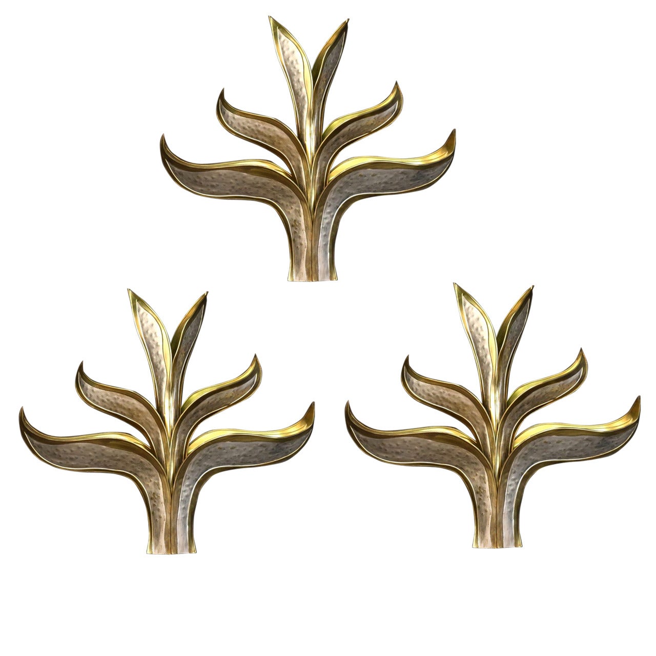 Set of Three of Large 1970s 'Foliage' Sconces by Richard Faure