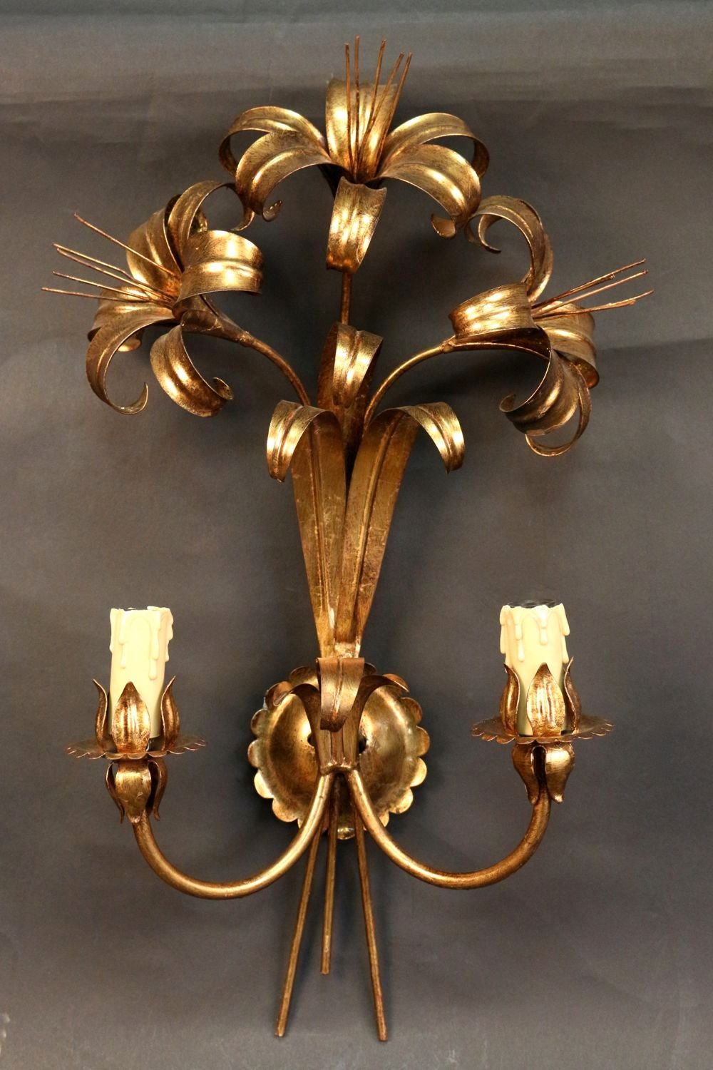 Pair of 1960s 'Bouquet of Lillies' Sconces by Maison FlorArt