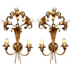 Pair of 1960s 'Bouquet of Lillies' Sconces by Maison FlorArt