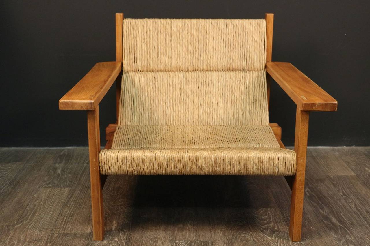 Cane Pair of 1940s Large Armchairs Attributed to Francis Jourdain