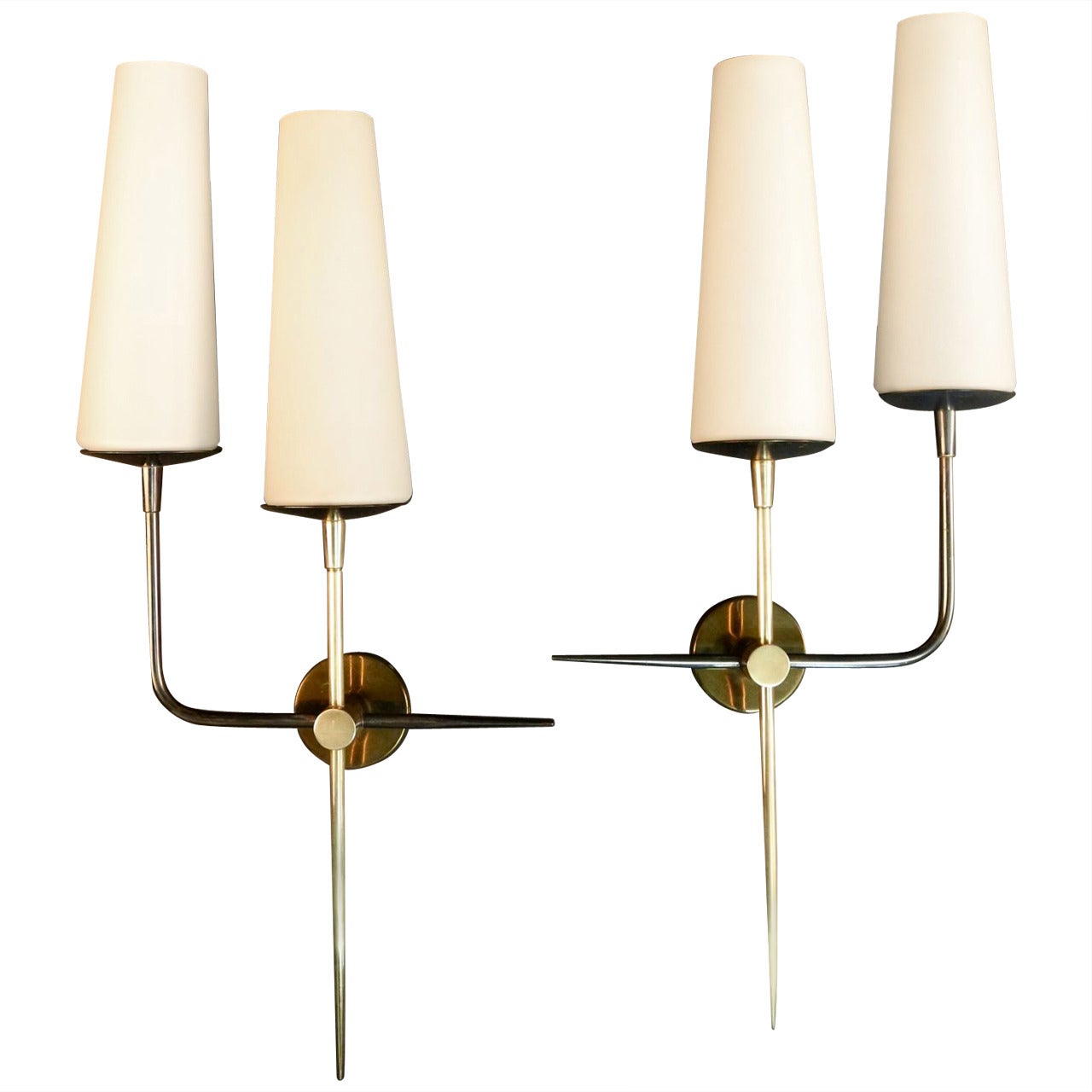 Pair of 1950s Asymmetrical Sconces by Maison Arlus