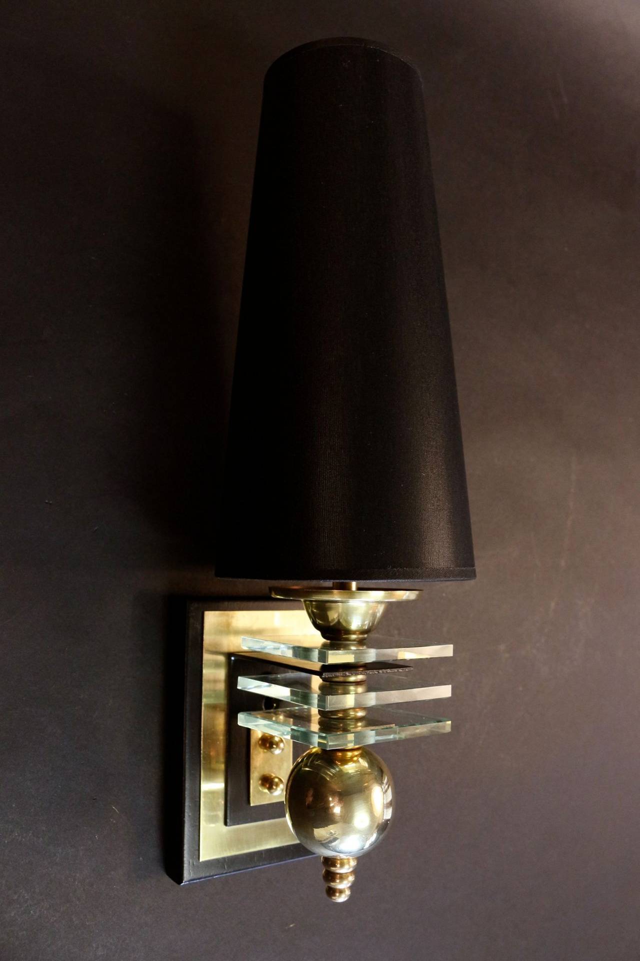 Blackened Pair of 1940s Sconces by Maison Petitot