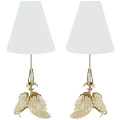 Pair of 1930s Vine Leaf Bronze Table Lamp