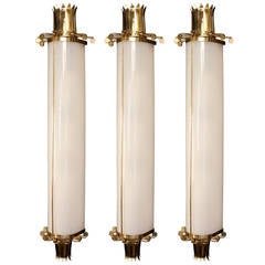 Set of Three Large 1950s Sconces by Maison Lunel